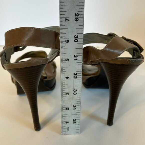 GUESS Brown Leather Strappy Platform Stiletto 5” Heels Sz 10M - Picture 10 of 10